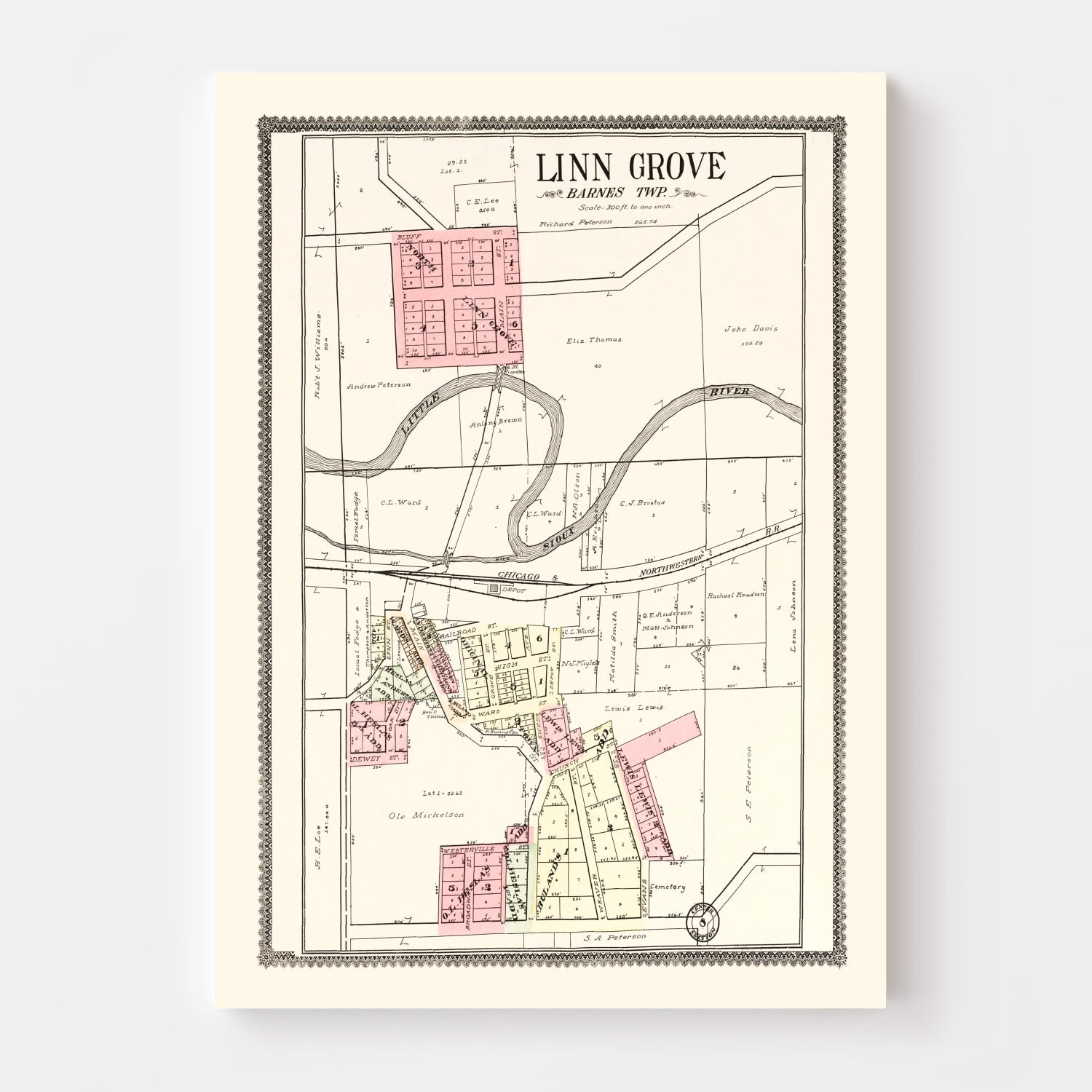 Vintage Map of Linn Grove, Iowa 1908