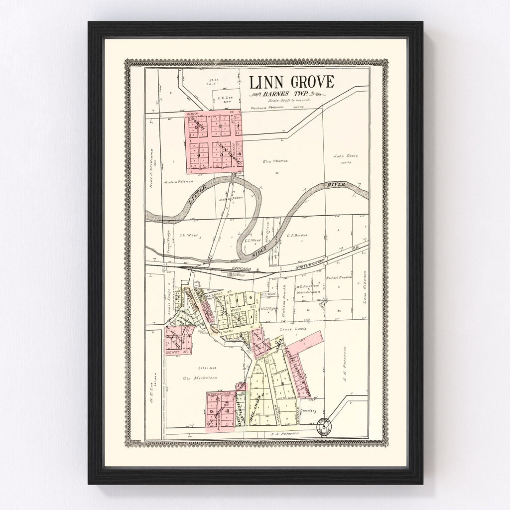 Vintage Map of Linn Grove, Iowa 1908