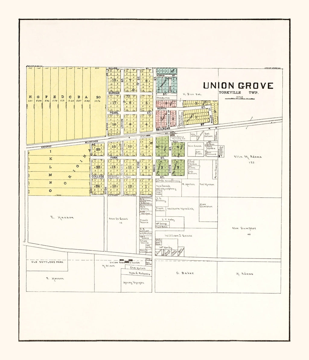 Vintage Map of Union Grove, Wisconsin 1908