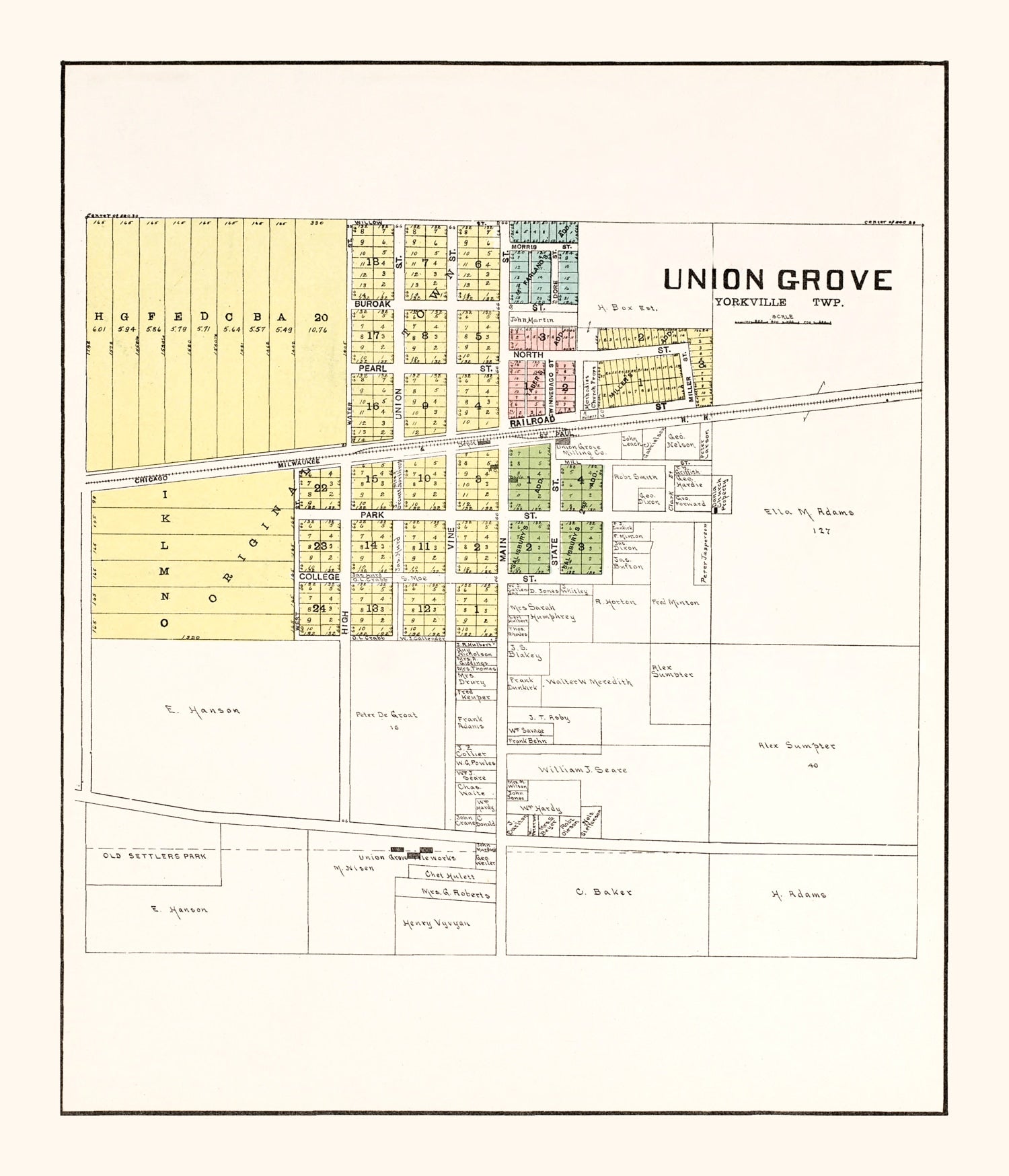 Vintage Map of Union Grove, Wisconsin 1908