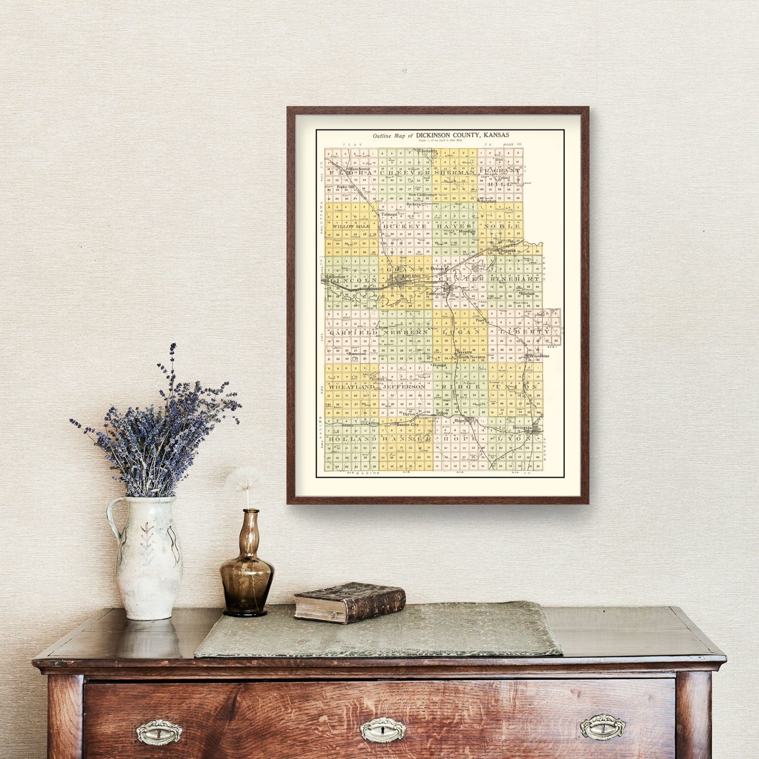 Vintage Map of Dickinson County, Kansas 1909