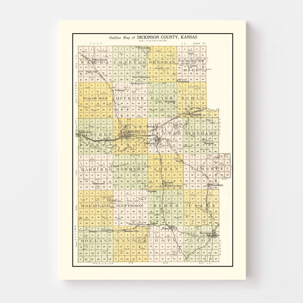 Vintage Map of Dickinson County, Kansas 1909