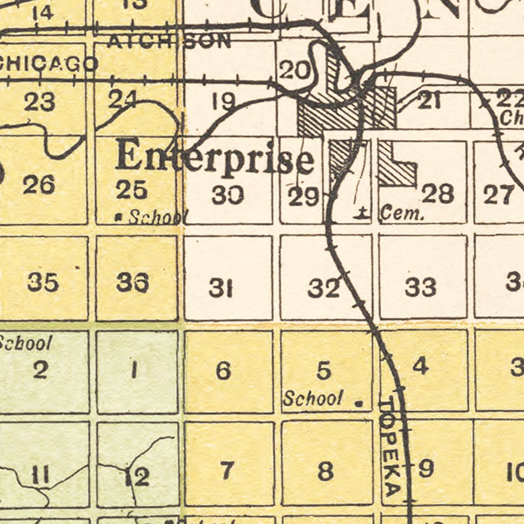 Vintage Map of Dickinson County, Kansas 1909
