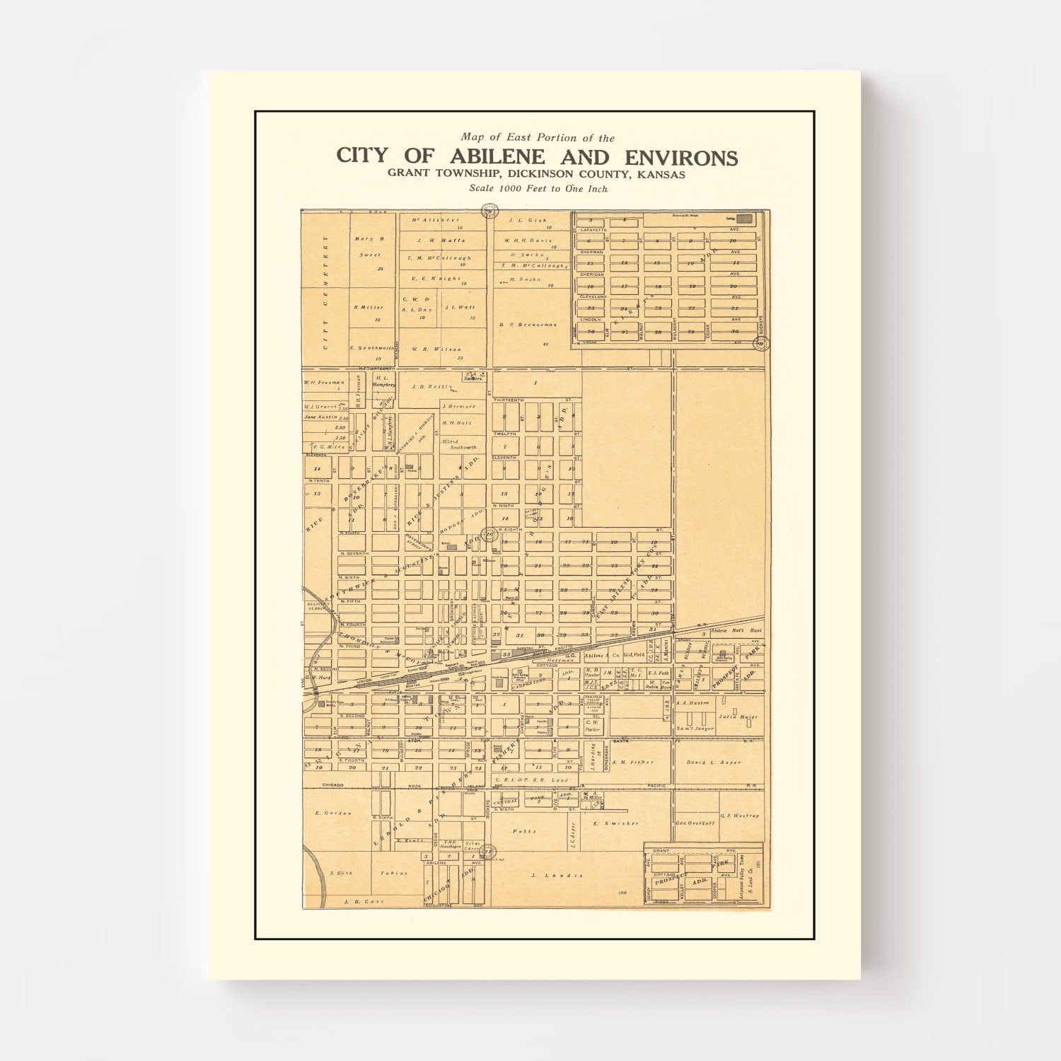 Vintage Map of Abilene, Kansas 1909