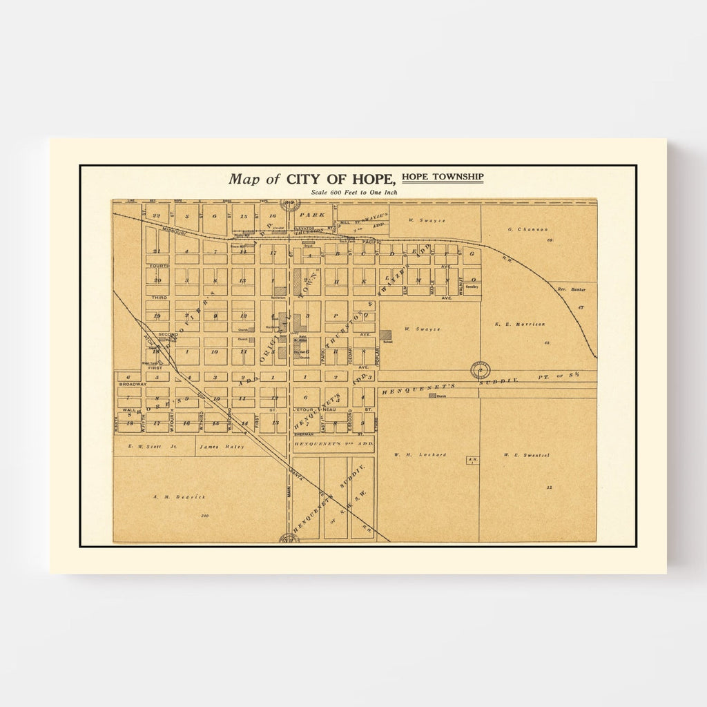 Vintage Map of Hope, Kansas 1909