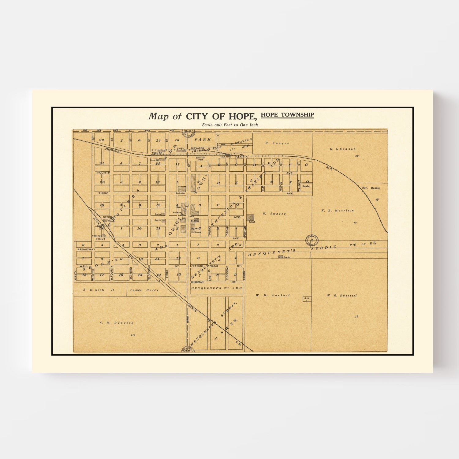 Vintage Map of Hope, Kansas 1909