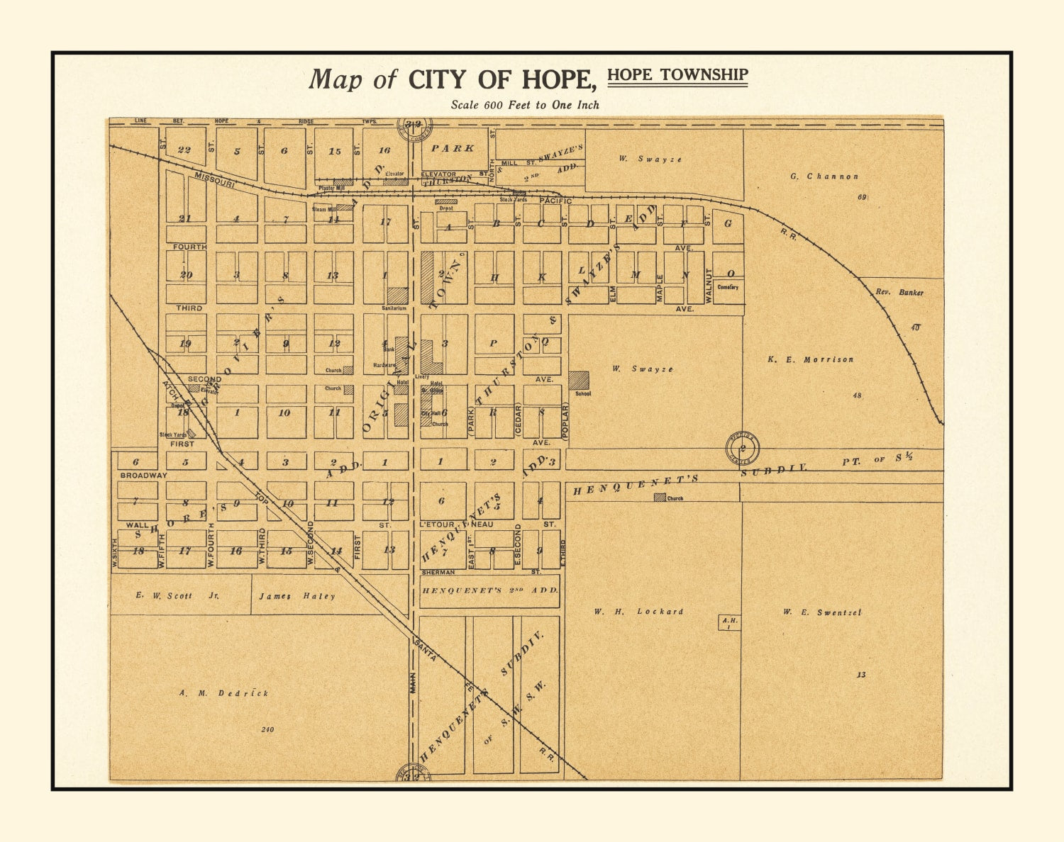 Vintage Map of Hope, Kansas 1909