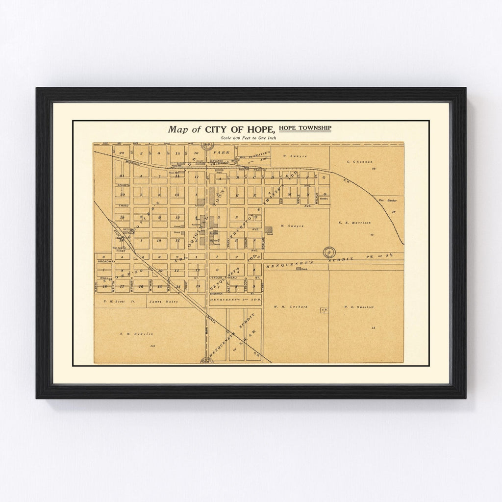 Vintage Map of Hope, Kansas 1909
