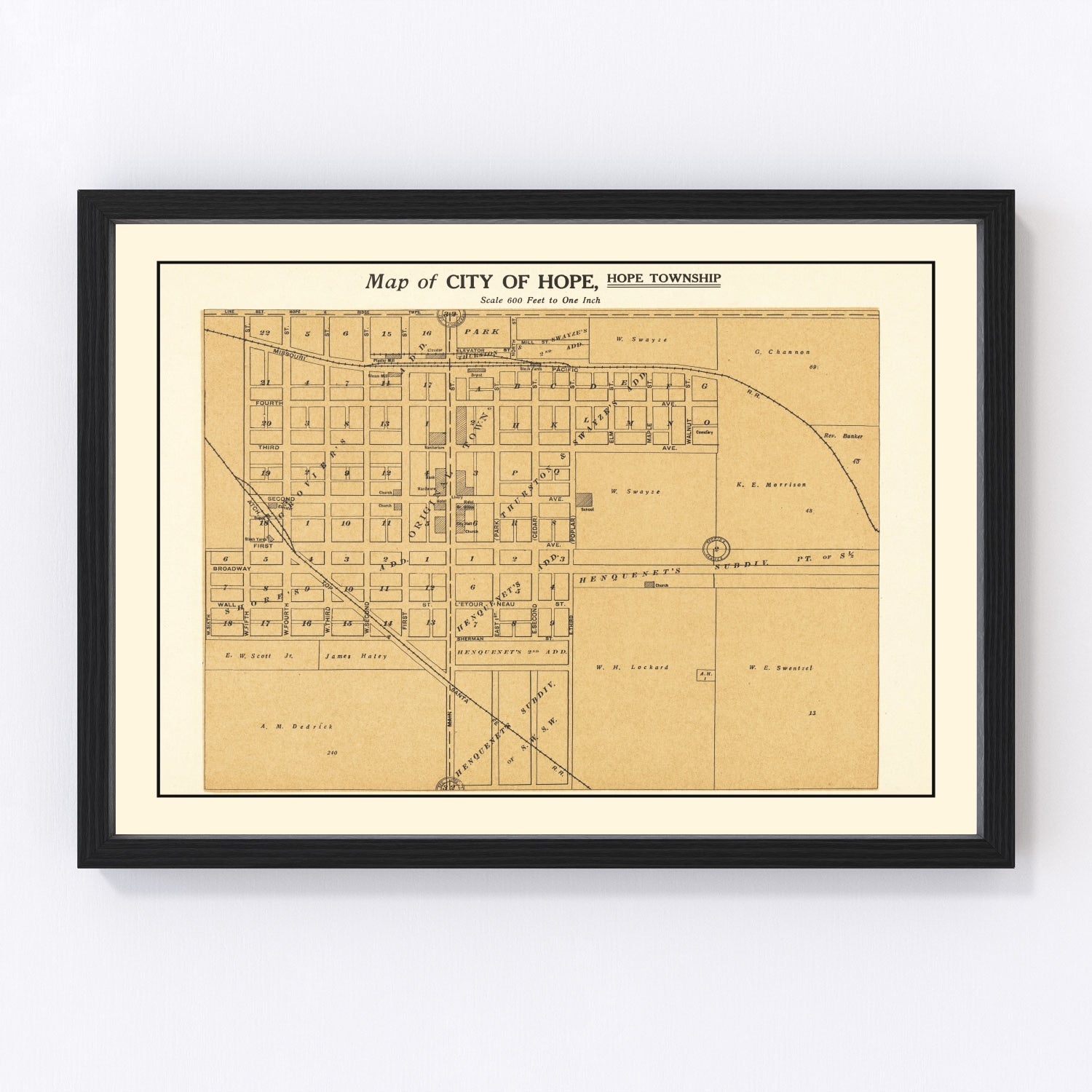 Vintage Map of Hope, Kansas 1909