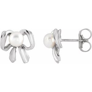 14K White Gold Cultured White Freshwater Pearl Earrings