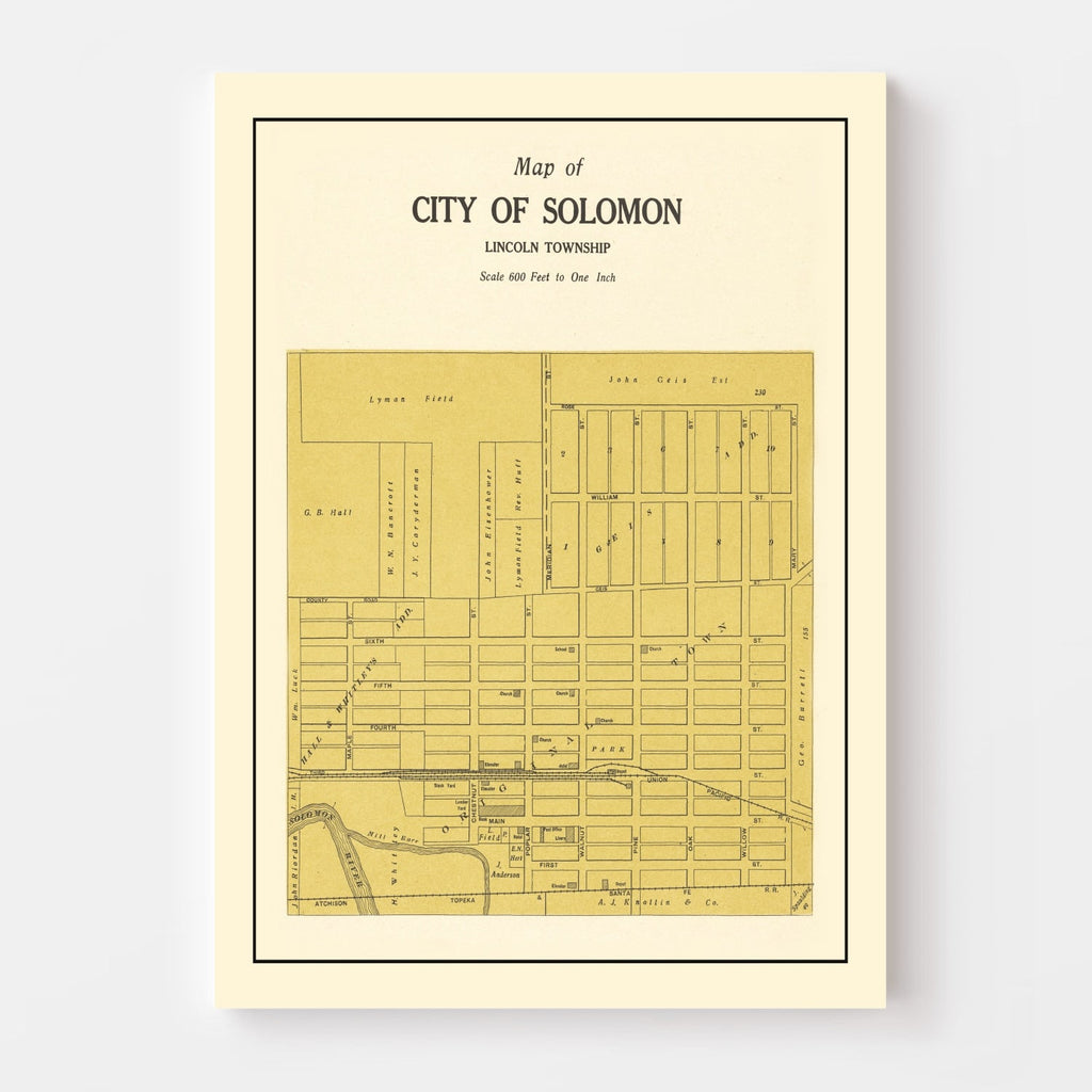 Vintage Map of Solomon, Kansas 1909