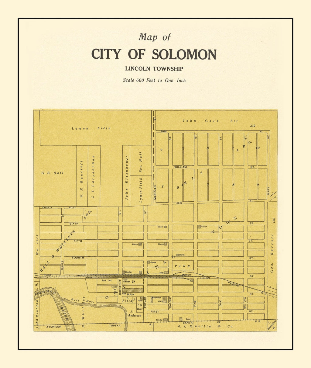 Vintage Map of Solomon, Kansas 1909