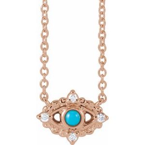 14K Rose Gold Natural Turquoise & .02 CTW Natural Diamond Evil Eye 18" Necklace