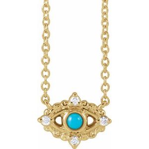 14K Yellow Gold Natural Turquoise & .02 CTW Natural Diamond Evil Eye 18" Necklace