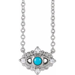 14K White Gold Natural Turquoise & .02 CTW Natural Diamond Evil Eye 18" Necklace