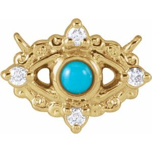 14K Yellow Gold Natural Turquoise & .02 CTW Natural Diamond Evil Eye Necklace Center