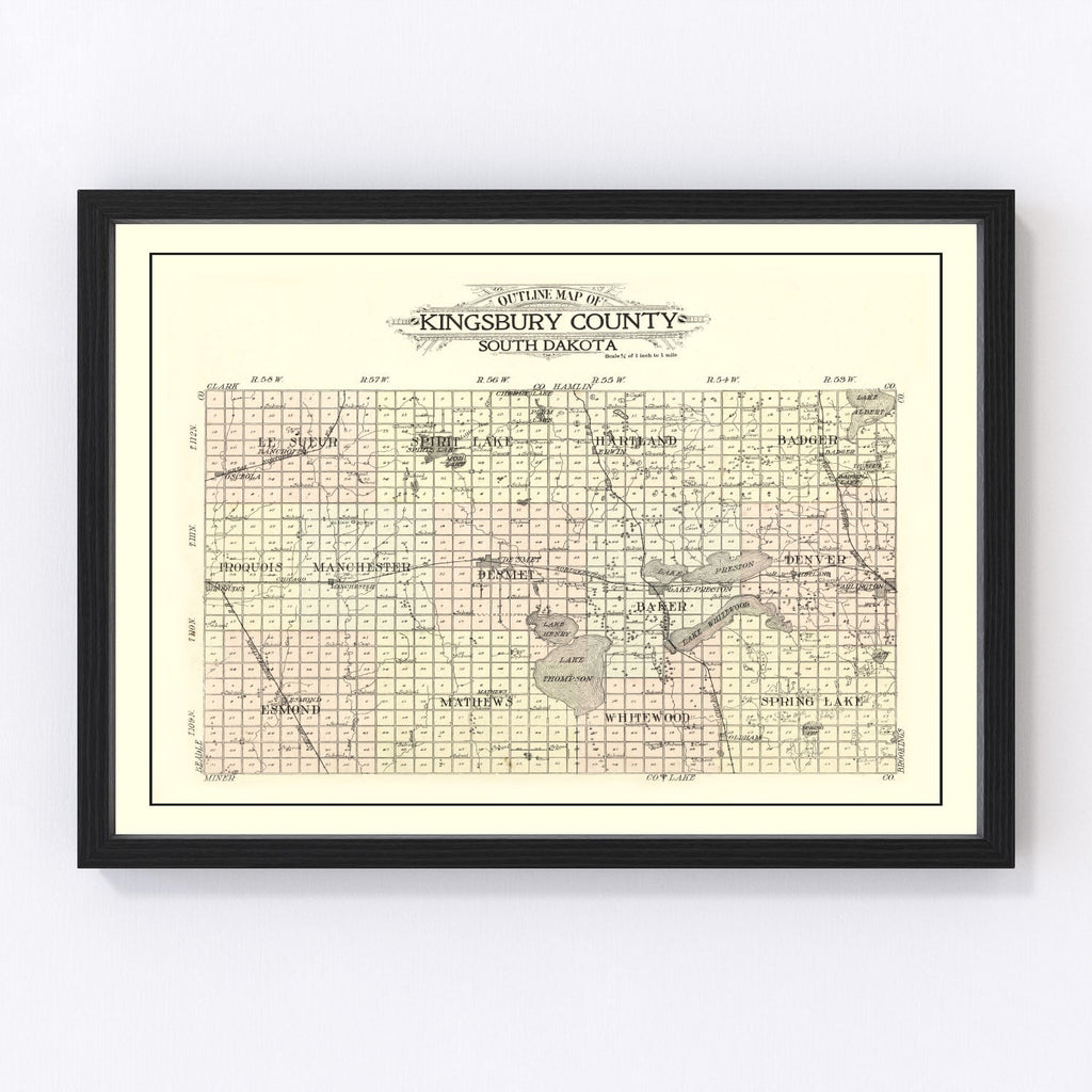 Vintage Map of Kingsbury County, South Dakota 1909