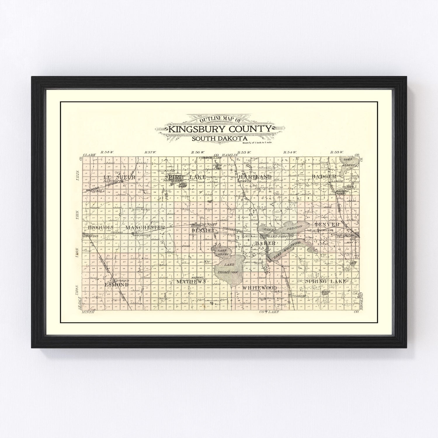 Vintage Map of Kingsbury County, South Dakota 1909