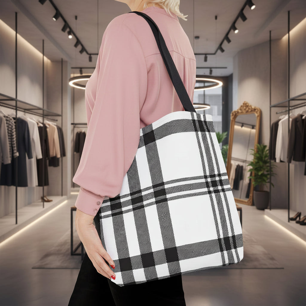 Black and White Plaid Tote Bag