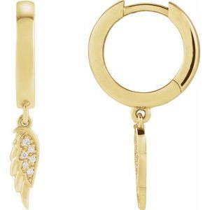14K Yellow .03 CTW Natural Diamond Angel Wing Hinged Hoop Earrings
