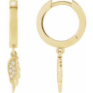 14K Yellow Gold .03 CTW Natural Diamond Angel Wing Hinged Hoop Earrings – image 2
