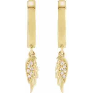14K Yellow Gold .03 CTW Natural Diamond Angel Wing Hinged Hoop Earrings – image 3