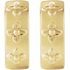 14K Yellow Floral Hinged 13.2 mm Hoop Earrings