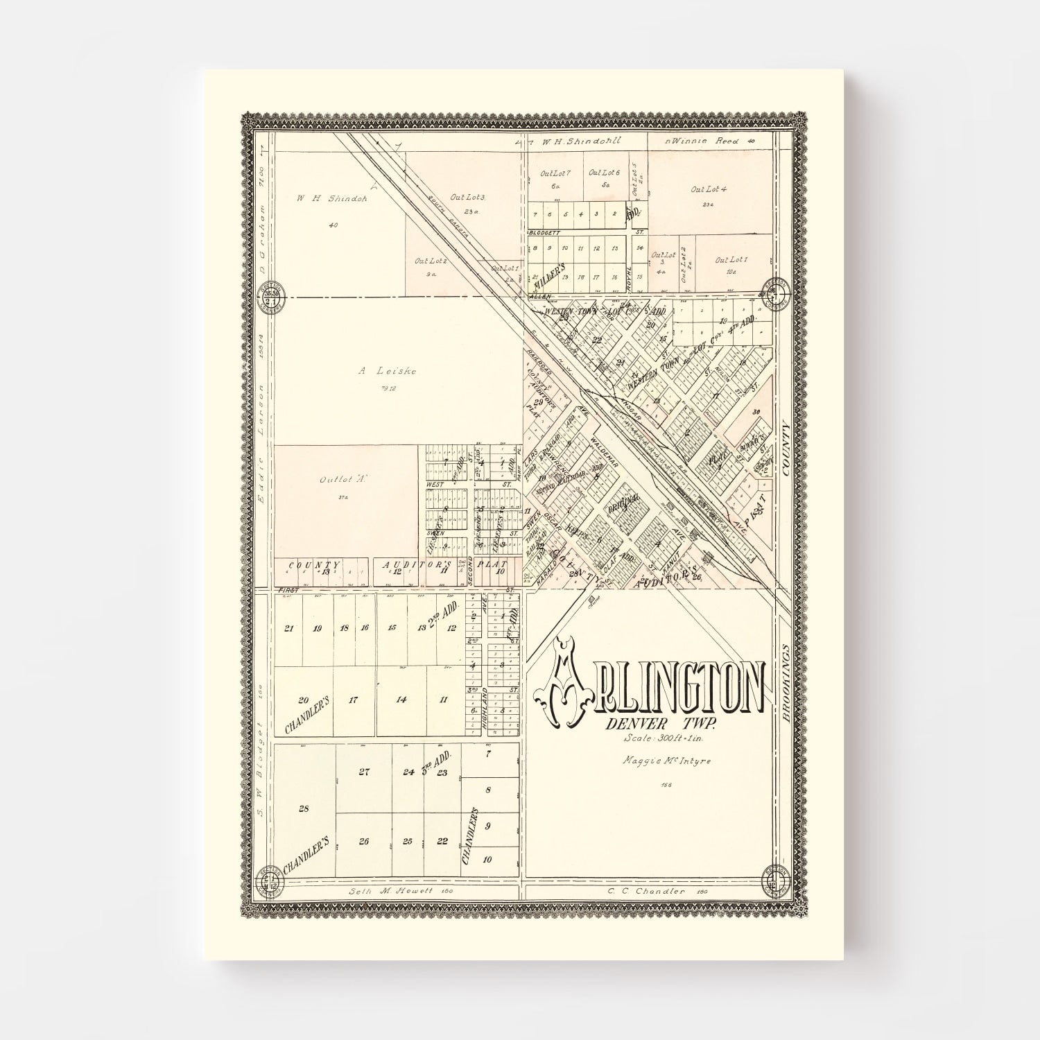 Vintage Map of Arlington, South Dakota 1909