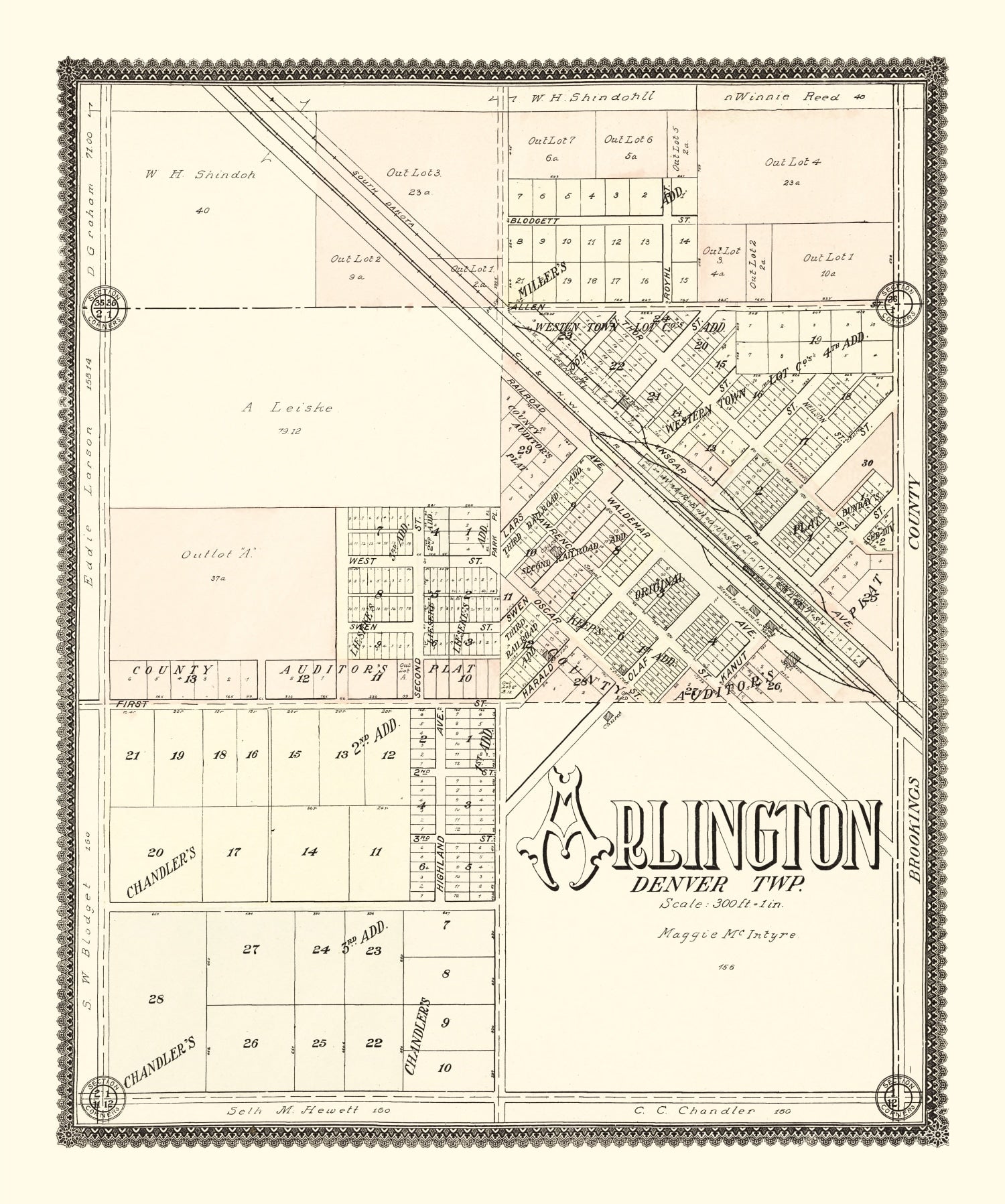 Vintage Map of Arlington, South Dakota 1909