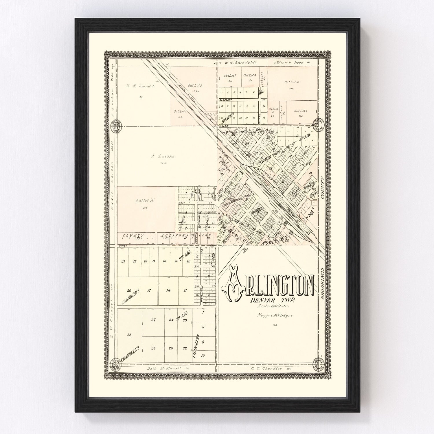 Vintage Map of Arlington, South Dakota 1909