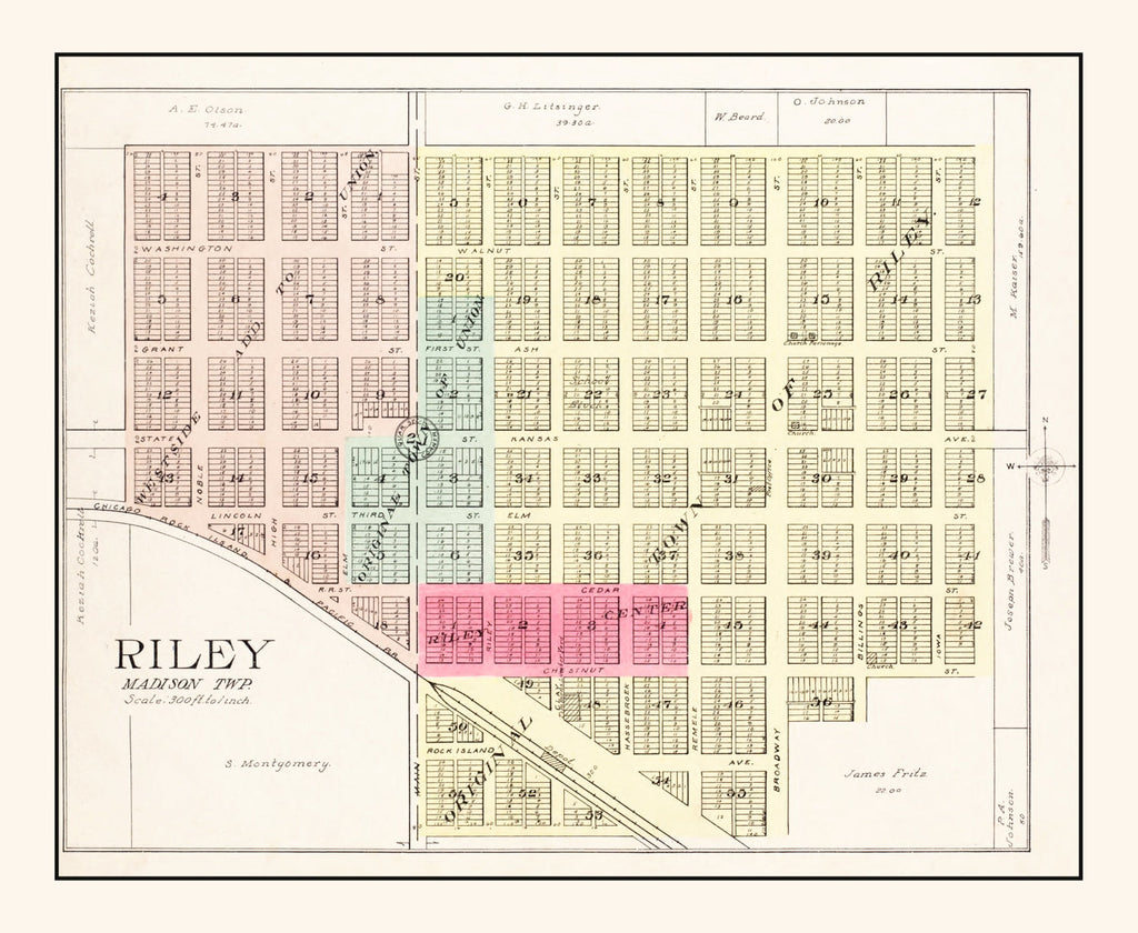 Vintage Map of Riley, Kansas 1909