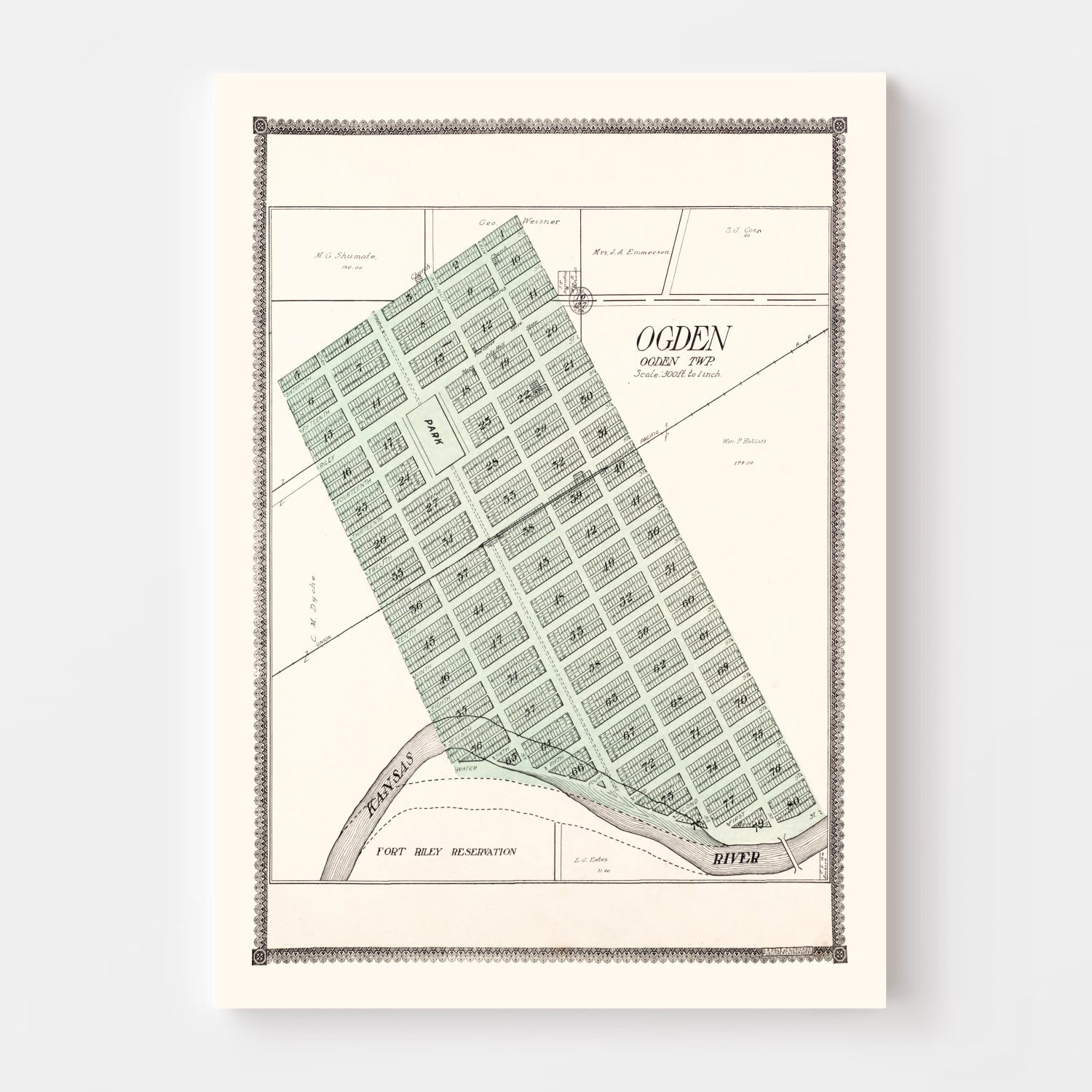 Vintage Map of Ogden, Kansas 1909