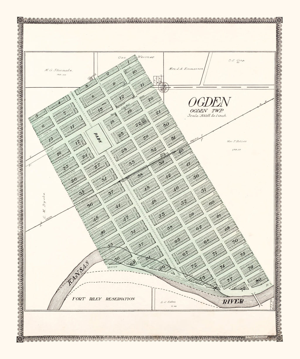 Vintage Map of Ogden, Kansas 1909