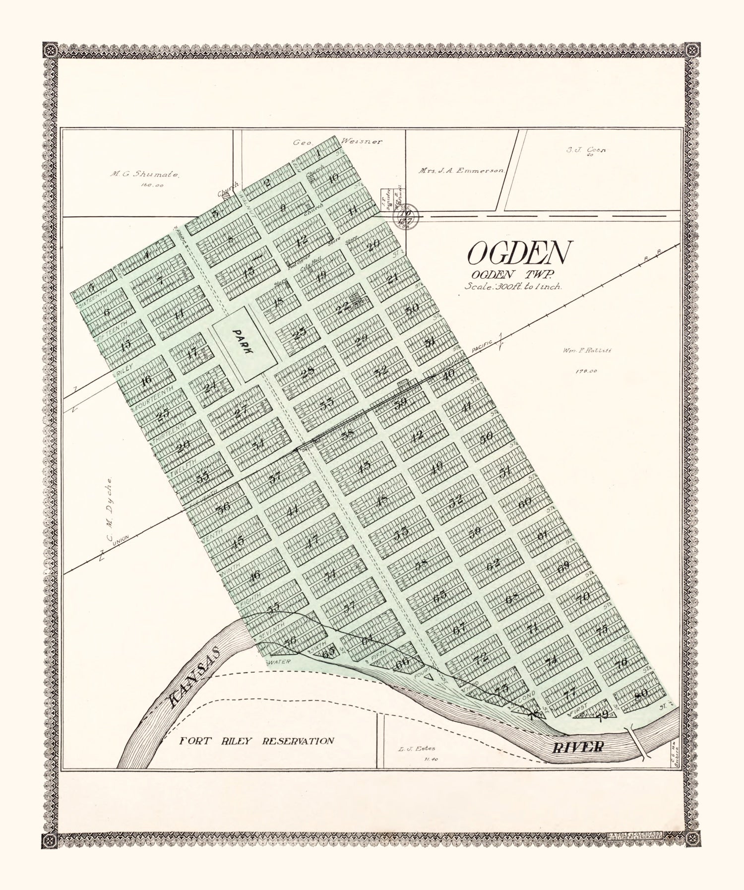 Vintage Map of Ogden, Kansas 1909