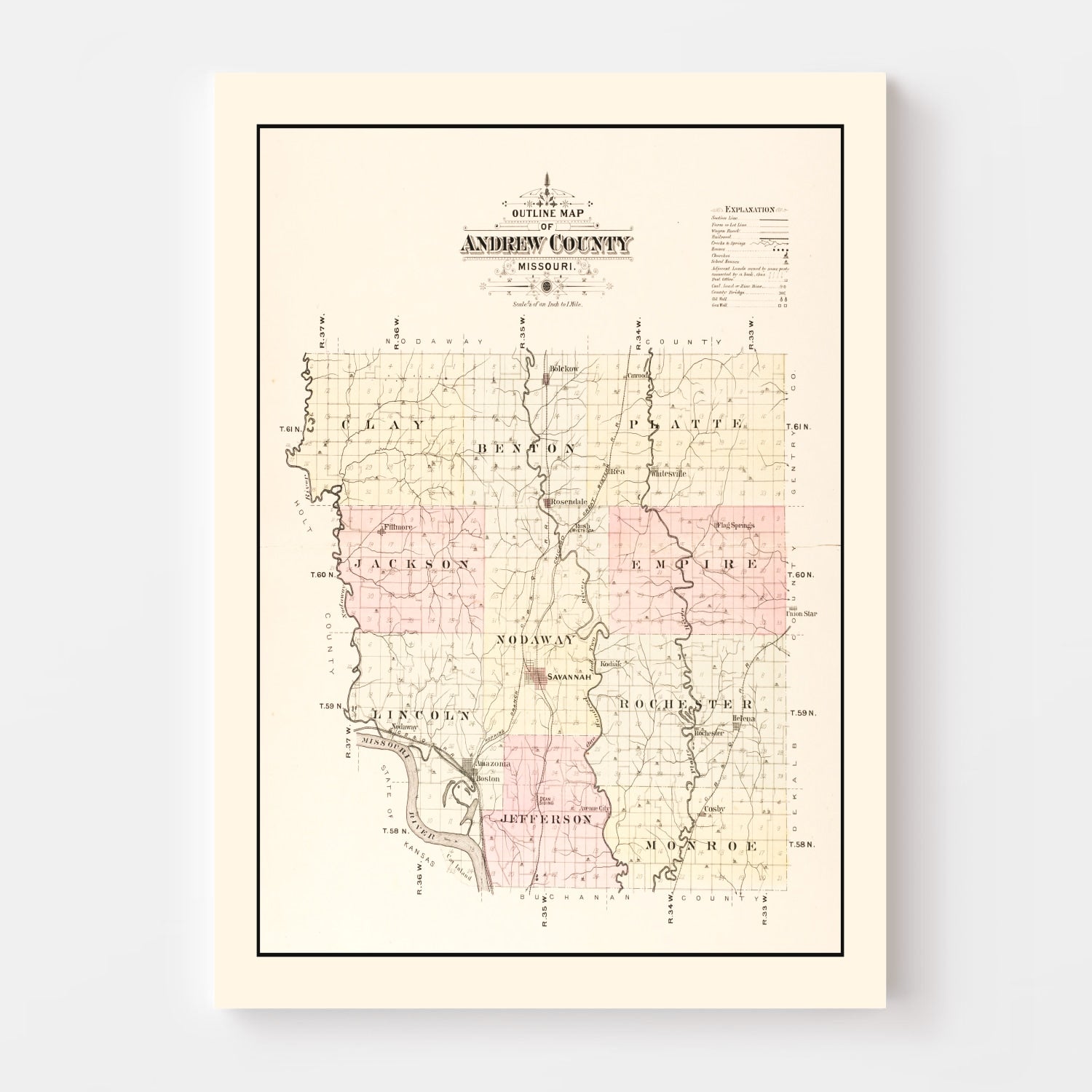 Vintage Map of Andrew County, Missouri 1909
