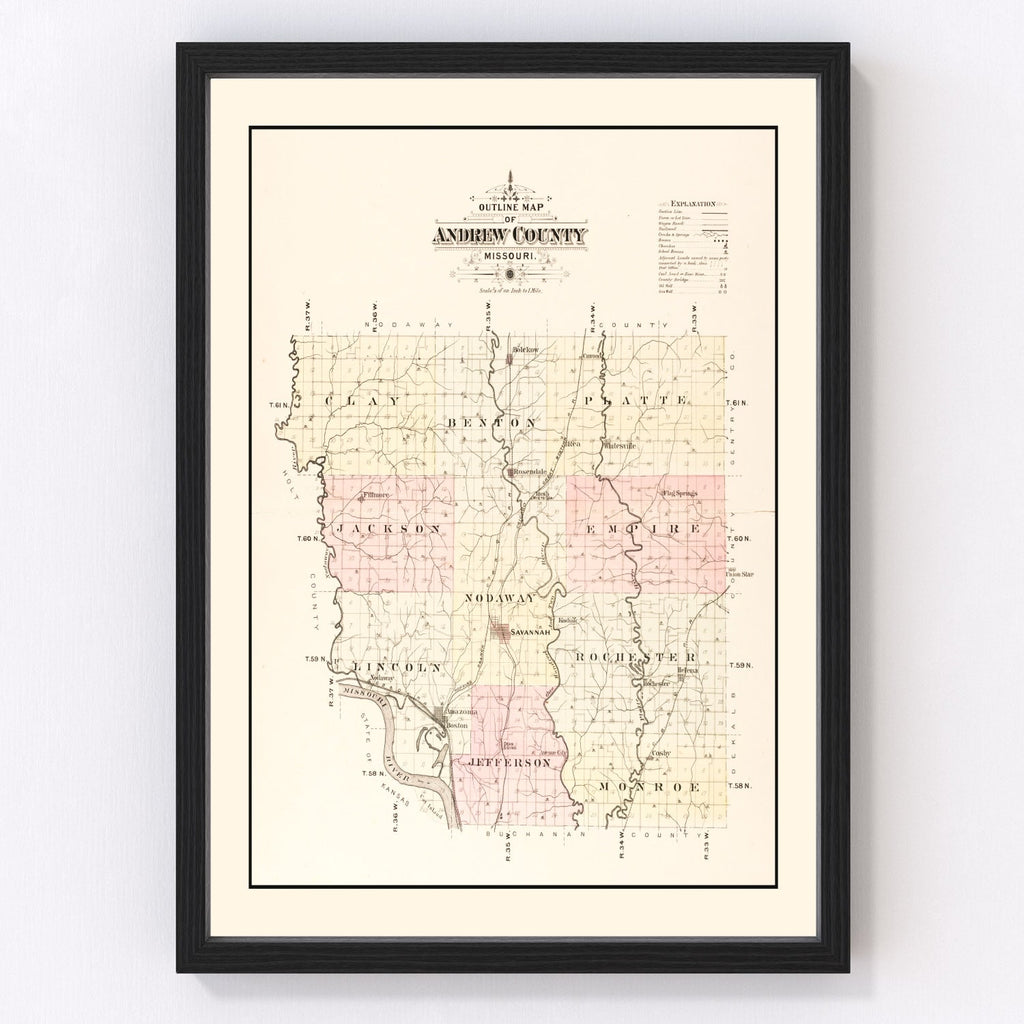 Vintage Map of Andrew County, Missouri 1909