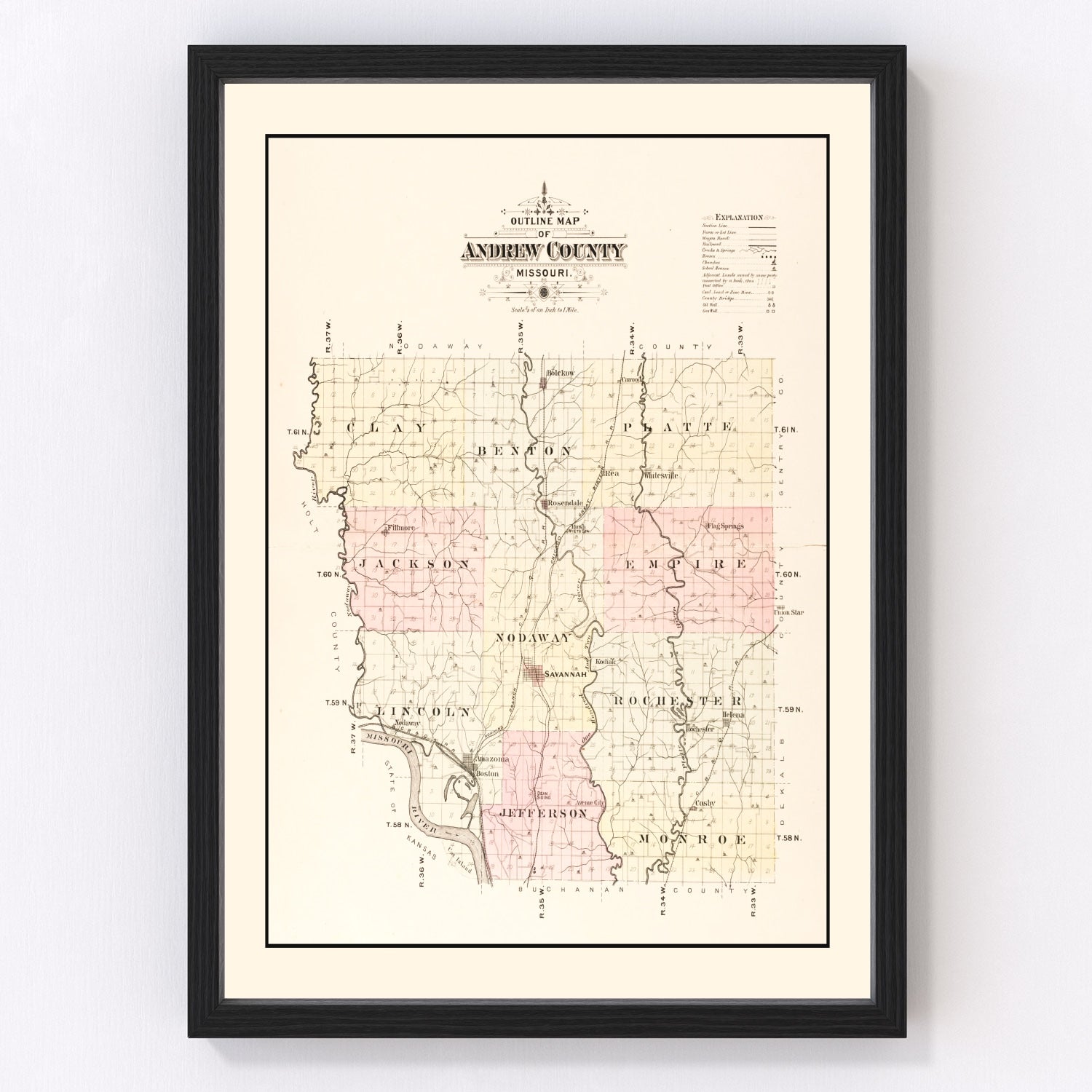 Vintage Map of Andrew County, Missouri 1909