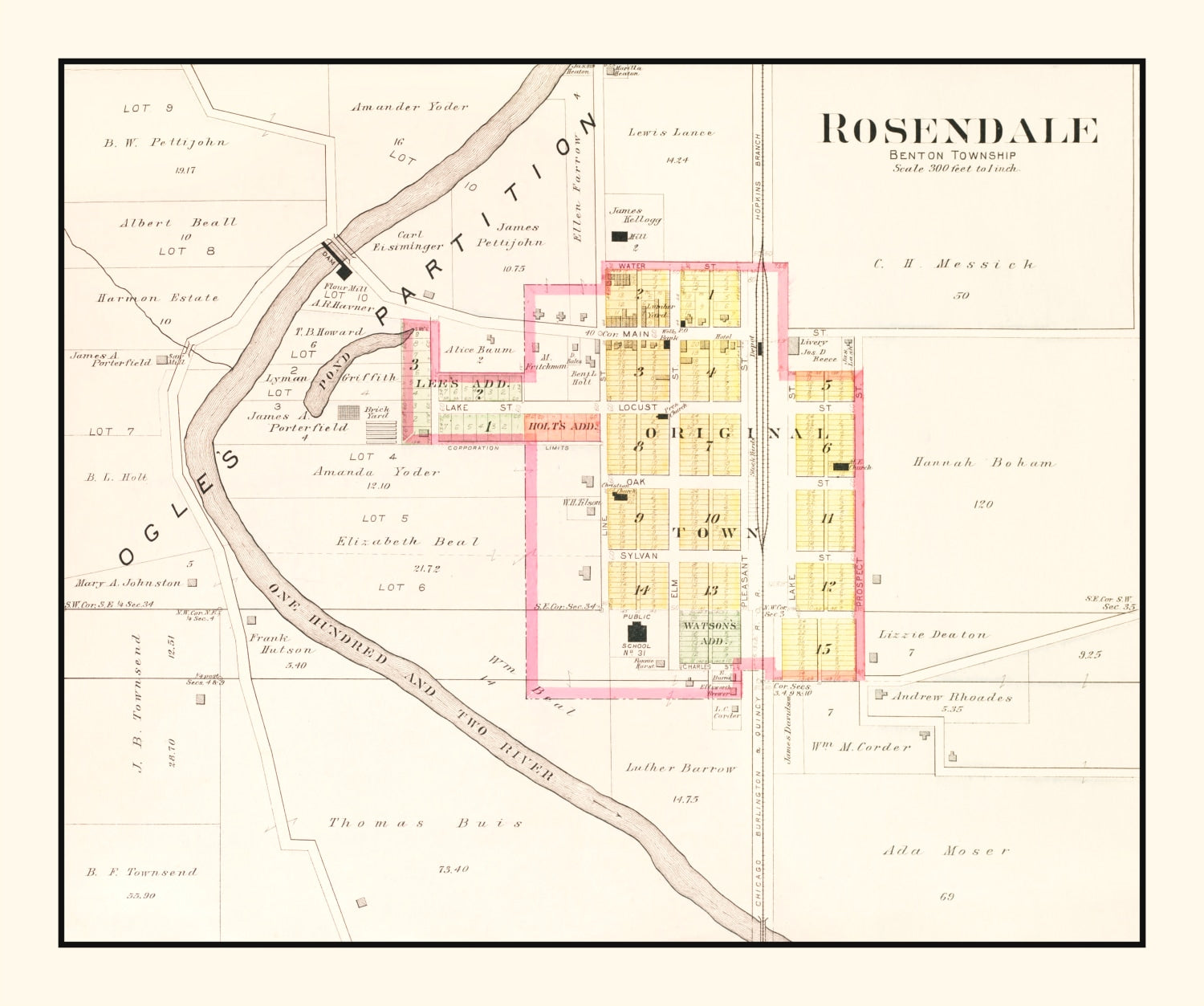 Vintage Map of Rosendale, Missouri 1909