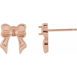 14K Rose Gold 3 mm Round Bow Stud Earring Mounting