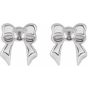 14K White Gold 3 mm Round Bow Stud Earring Mounting – image 2