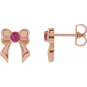 14K Rose Gold Natural Pink Tourmaline Bow Stud Earrings