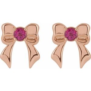 14K Rose Gold Natural Pink Tourmaline Bow Stud Earrings