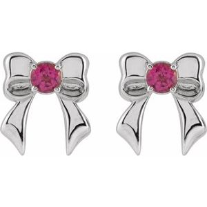 Sterling Silver Natural Pink Tourmaline Bow Stud Earrings – image 2