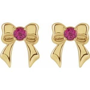 14K Yellow Gold Natural Pink Tourmaline Bow Stud Earrings