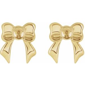 14K Yellow Gold 3 mm Round Bow Stud Earring Mounting – image 2
