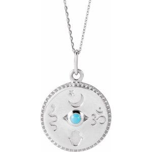 14K White Gold Natural Turquoise Spiritual 18" Necklace