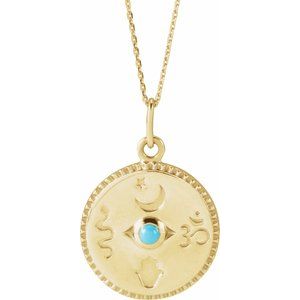 14K Yellow Gold Natural Turquoise Spiritual 18" Necklace