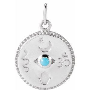 14K White Gold Natural Turquoise Spiritual Pendant