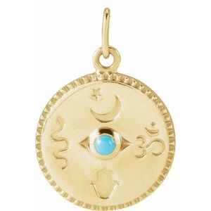 14K Yellow Gold Natural Turquoise Spiritual Pendant