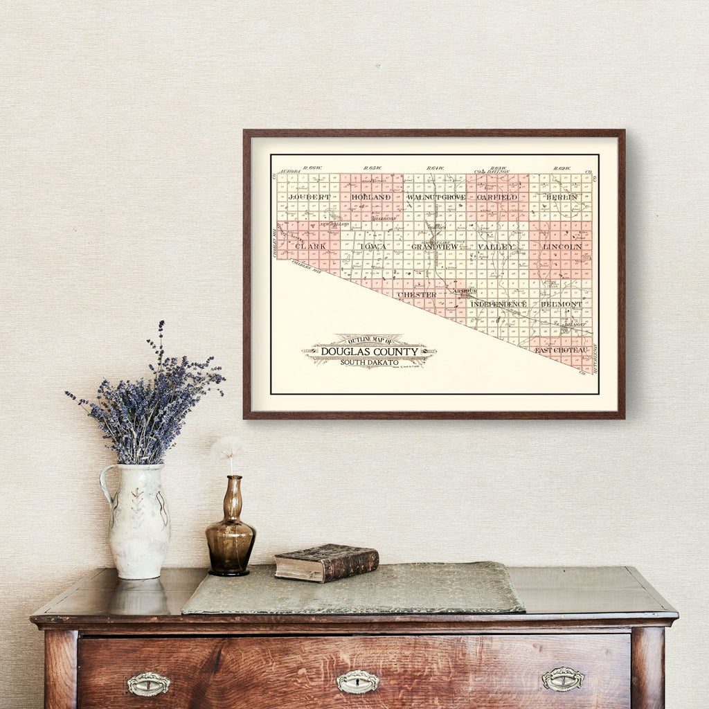 Vintage Map of Douglas County, South Dakota 1909